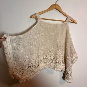 Elegant Cream Knit Cold Shoulder Top / Swim Coverup